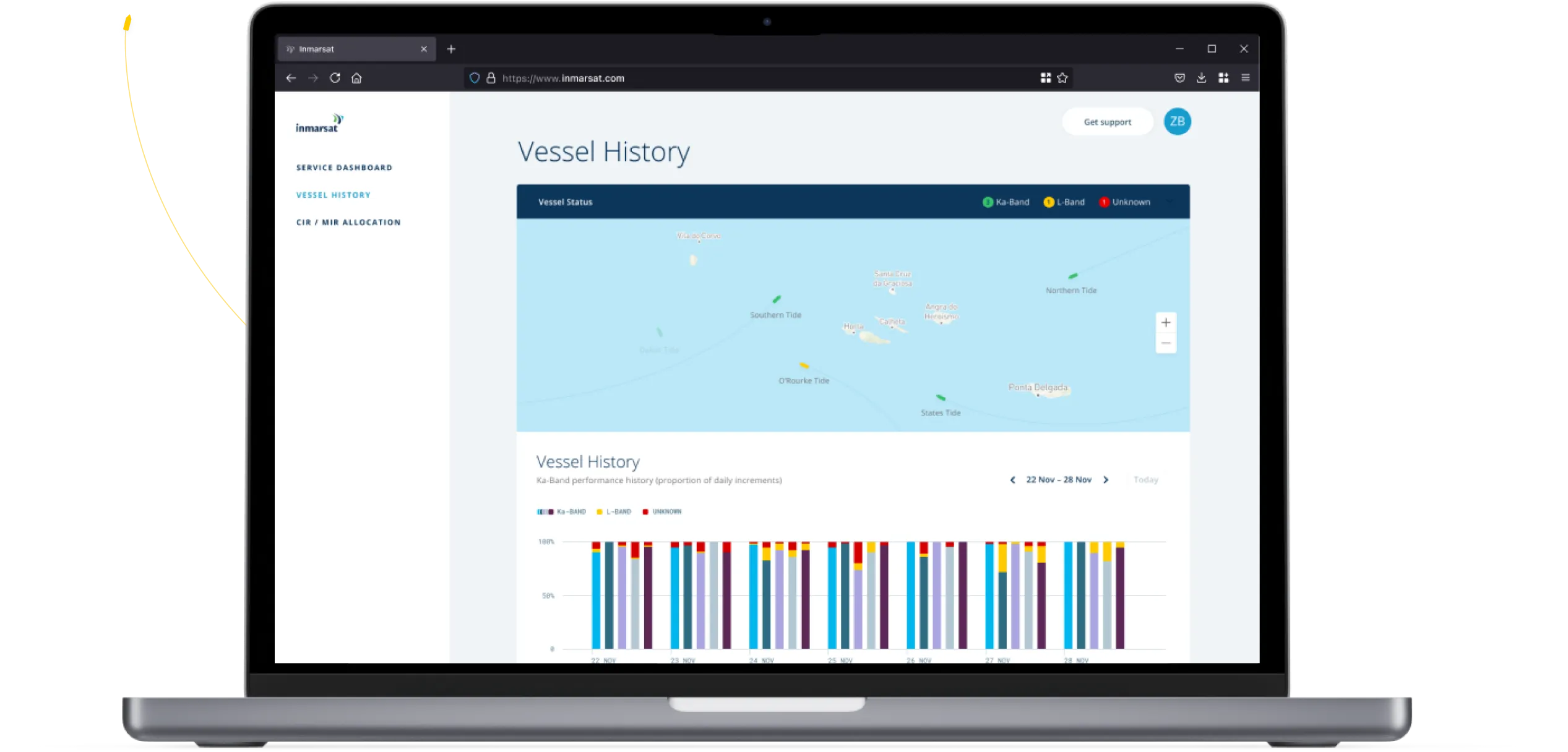 Elsewhen Inmarsat User Interface Screens giving customers data insights for better operational decisions