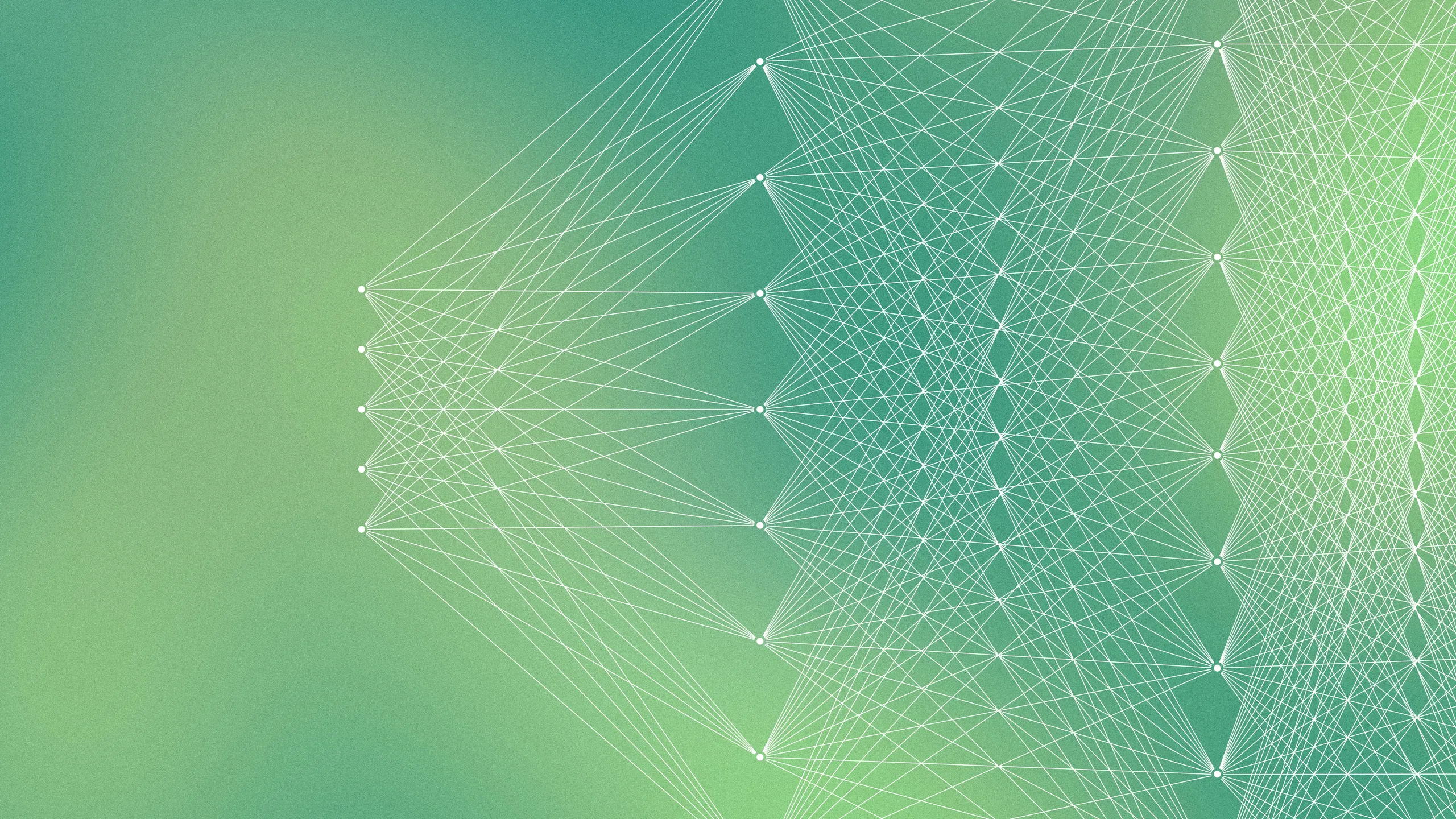 Abstract gradient background with geometric patterns and a series of connected nodes, symbolising AI-driven processes and data flow.